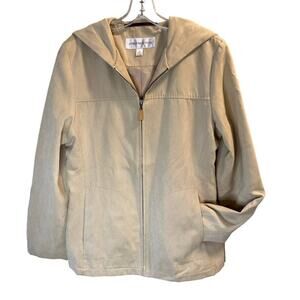 Jones New York Womens Faux Suede Hooded Coat Jacket Size 8 Cream Yellow